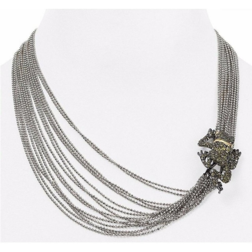 Alexis Bittar Asymmetrical Crystal Frog Draped Multi Strand Ball Chain Necklace - Picture 9 of 14